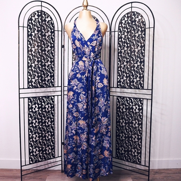 Elegant Anthropologie Jumpsuit in Navy Blue, Paisley Pattern Size XS - Picture 1 of 8